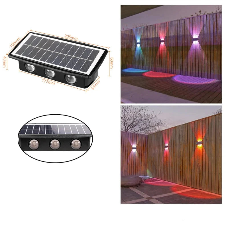 Solar Wall Lamp LED Outdoor Waterproof Garden Lighting, Adjustable Brightness & Color Modes