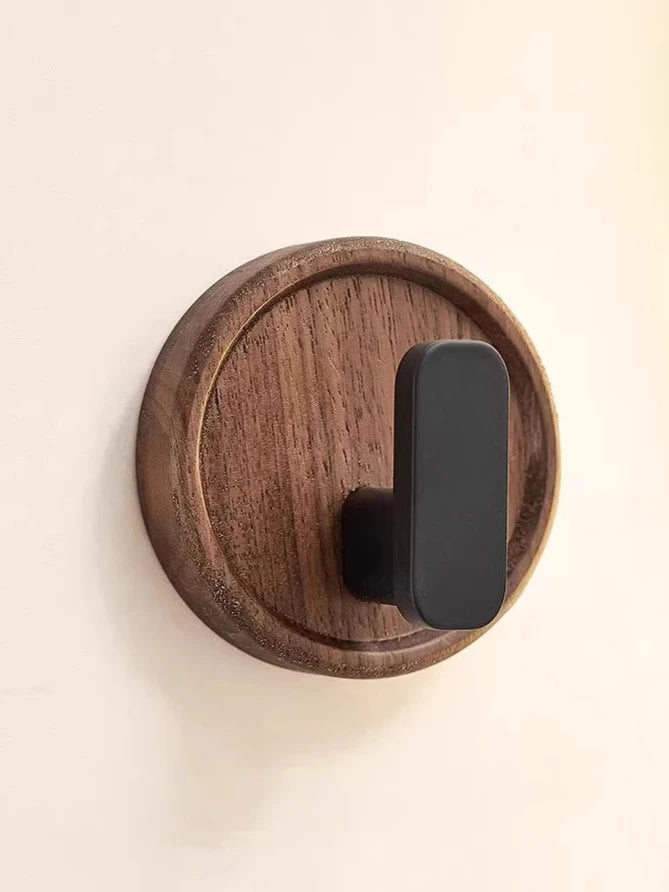 Walnut Wood Coat Rack Hooks – Black Wall Hangers for Keys, Clothes, Towels, and More