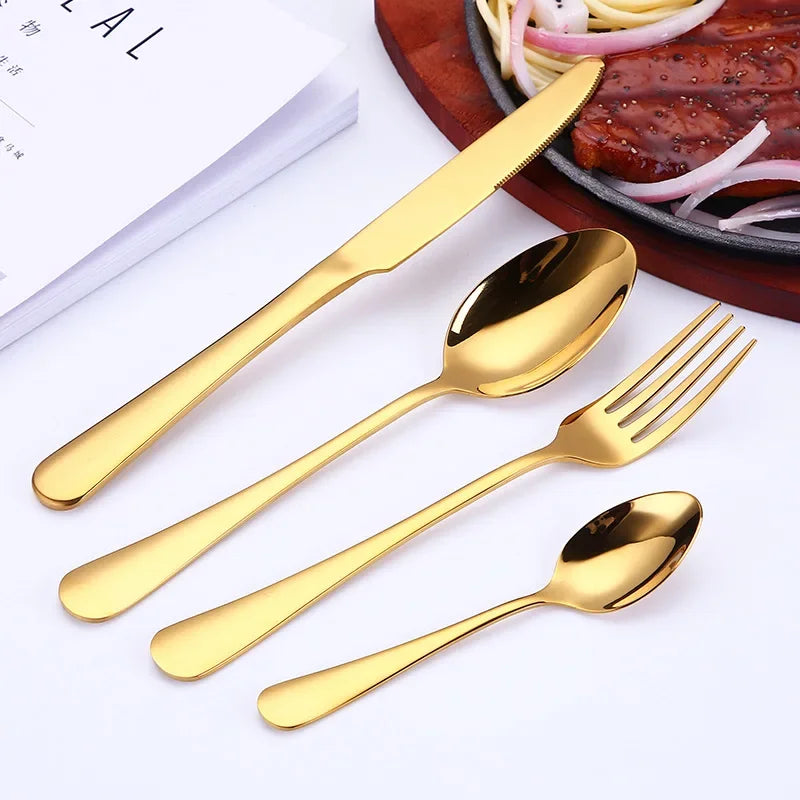 16Pcs Tableware Stainless Steel Dinnerware Set Knife Fork Coffee Spoon Mirror Flatware