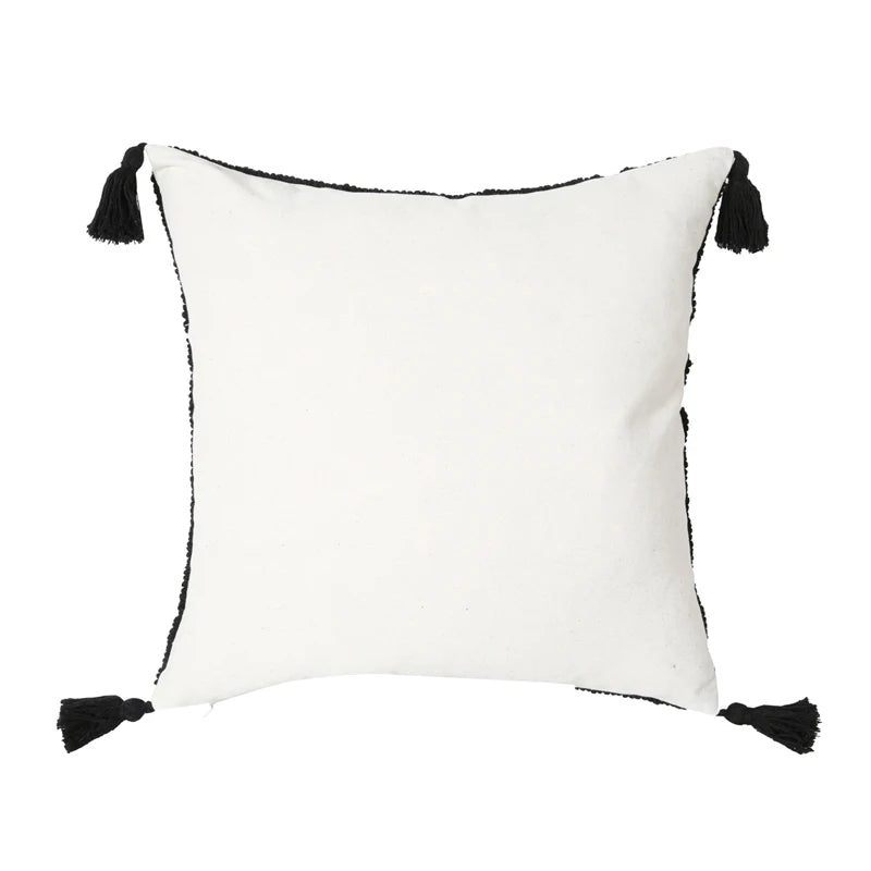 Moroccan Black & White Stripe Tufted Throw Pillow Cover with Tassels