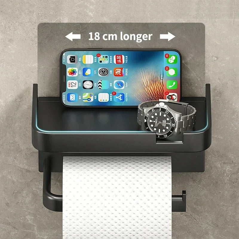 Toilet Paper Holder Wall-Mounted Paper Roll Holder Storage Tray Organizer Phone Stand Bathroom