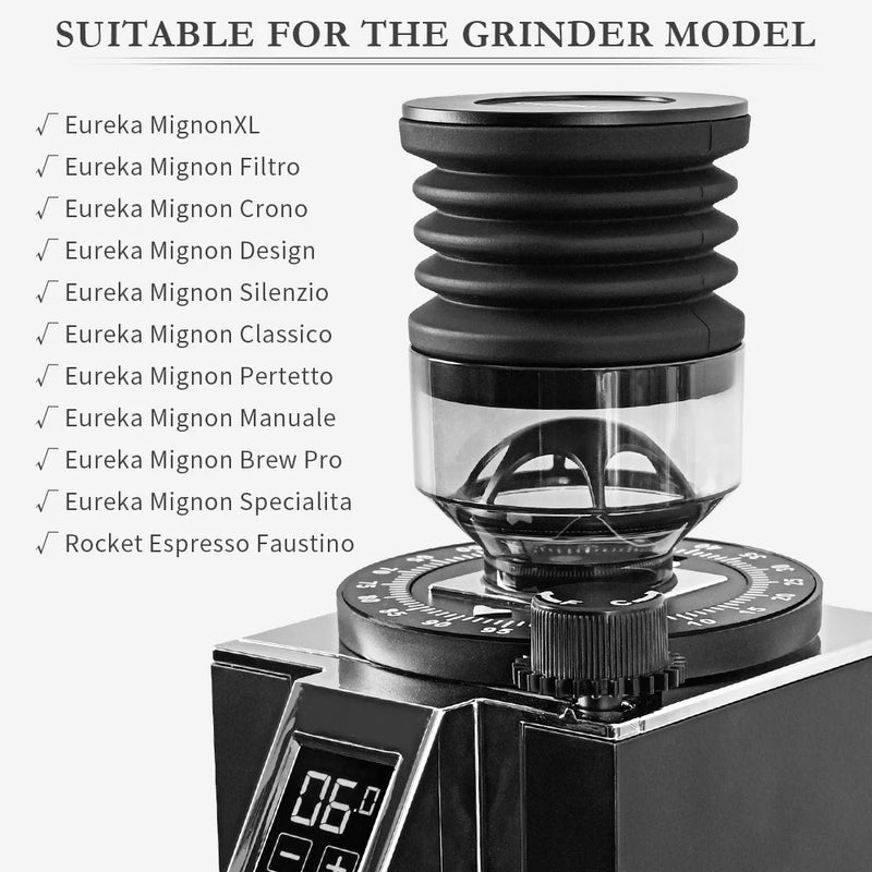 Coffee Grinder Single Dose Hopper with Bellows – Cleaning Tool for Eureka Mignon and Helios