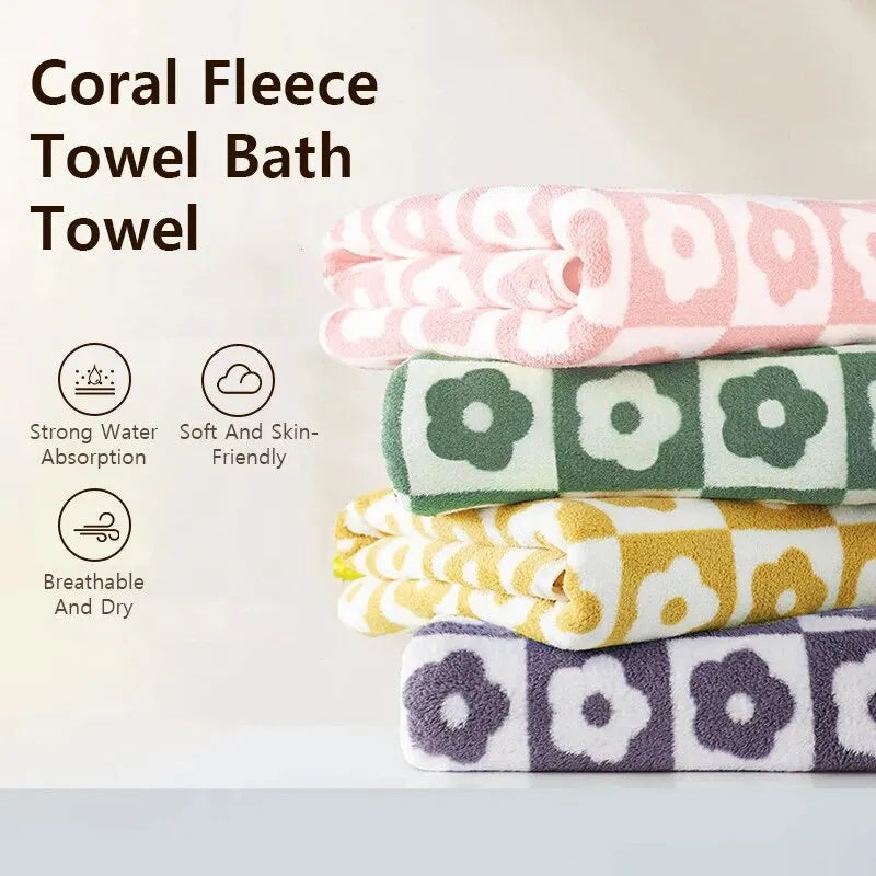 35x75cm Coral Velvet Flower Pattern Face Towel - Quick Drying, Absorbent, Soft Microfiber Bath Towel