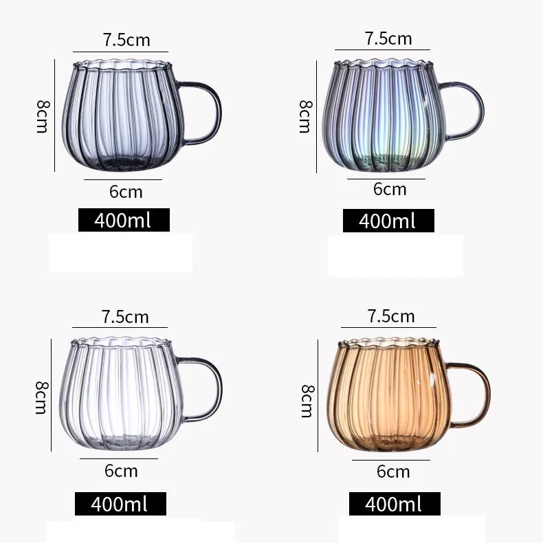 400ml High Borosilicate Glass Coffee Cup – Elegant Ribbed Design for Home