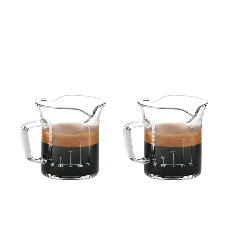 MHW-3BOMBER: Double Spouts Espresso Measuring Cup with Handle – Heat-Resistant Glass