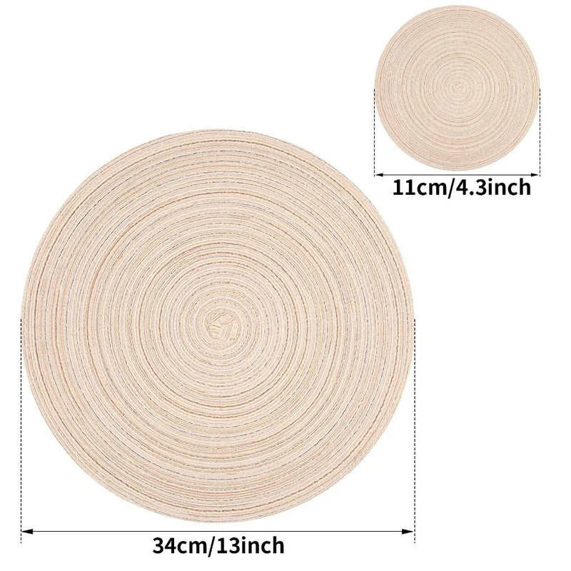 Set of Braided Woven Round Placemats and Coasters – Heat Resistant & Washable Dining Table Mats