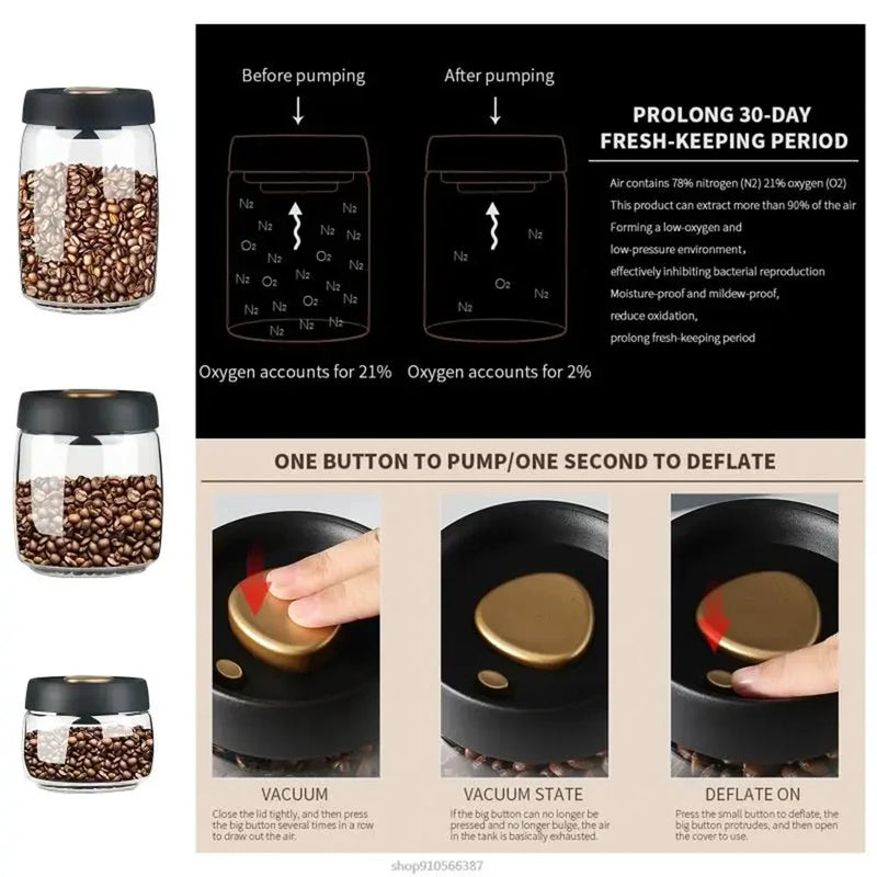 Coffee Beans Vacuum Sealed Tank Transparent Glass Storage Jars Moisture-proof Airtight Container