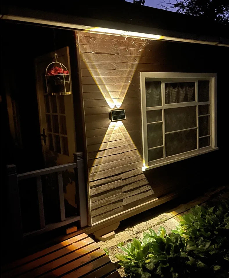 Solar Wall Lamp LED Outdoor Waterproof Garden Lighting, Adjustable Brightness & Color Modes