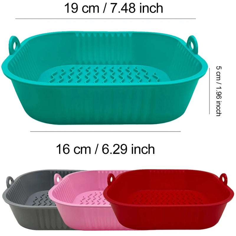 Silicone Air Fryer Pot Tray Food Safe Reusable Square Plate Airfryer Oven Baking Mold Basket Pan