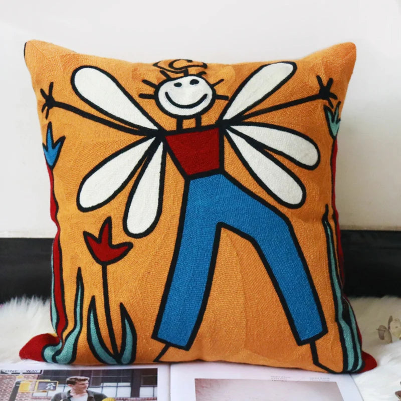 Picasso Embroidered Throw Pillowcase – Abstract Cotton Cushion Cover for Modern Decor