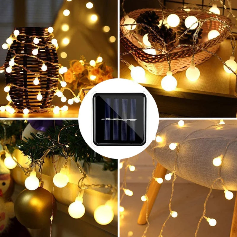 LED Solar Globe Ball String Lights - Solar Fairy Lights for Indoor & Outdoor Decor