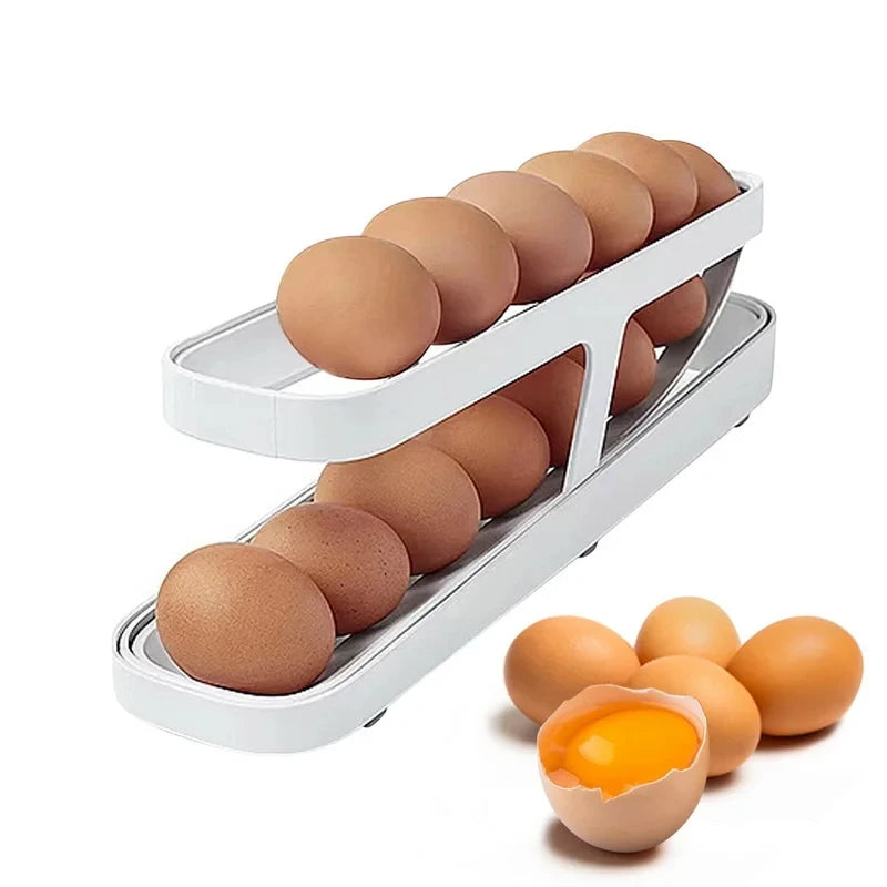 Automatic Rolling Egg Rack Holder Storage Egg Basket Container Rolldown Refrigerator Eggs Dispenser