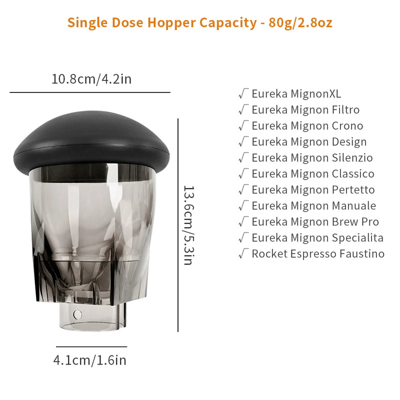 Coffee Grinder Single Dose Hopper with Bellows – Cleaning Tool for Eureka Mignon and Helios