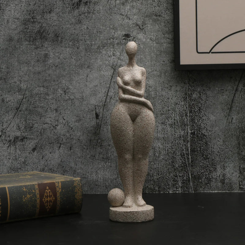 Handmade Sandstone Resin Sitting Female Statue