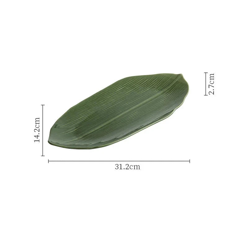 Japanese Bamboo Leaf-Shaped Ceramic Sushi Plate