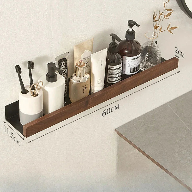 Solid Wood Adhesive Bathroom Shelf – Wall-Mounted Storage Organizer for Bathroom & Beyond