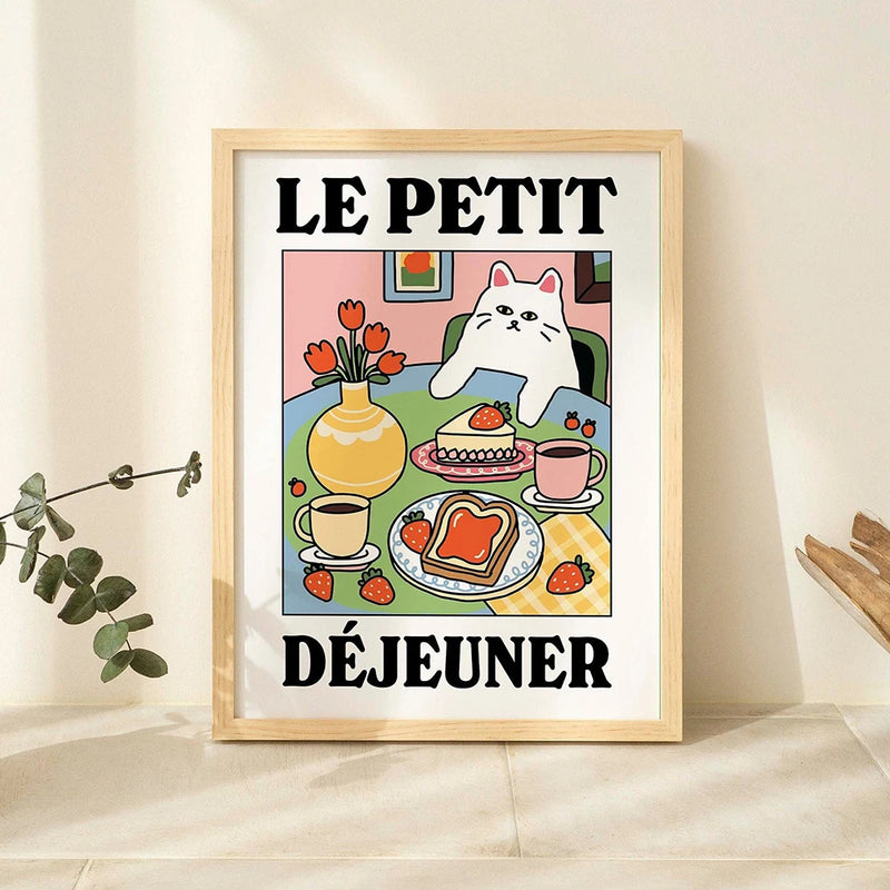 Spaghetti French Cat Retro Print Poster - Unique Canvas Art for Kitchen & Café Decor