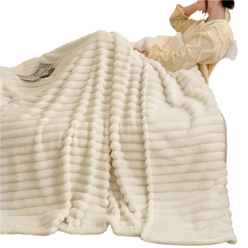 Luxury Soft Faux Throw Blanket Warm Soft Solid Color Thickened Plaid Fuzzy Fleece Blanket Bedroom