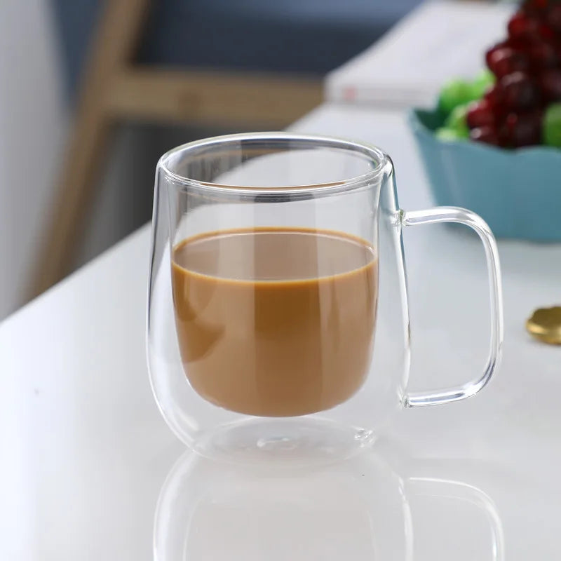 Double Wall High Borosilicate Glass Mug – Heat-Resistant Handle Coffee Cup