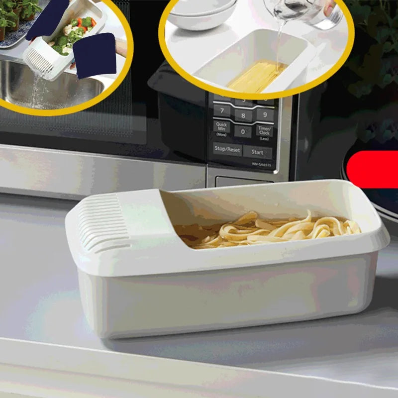 Microwave Noodles Pasta Cooker with Strainer - Eco-Friendly Plastic Spaghetti & Vegetable Steamer