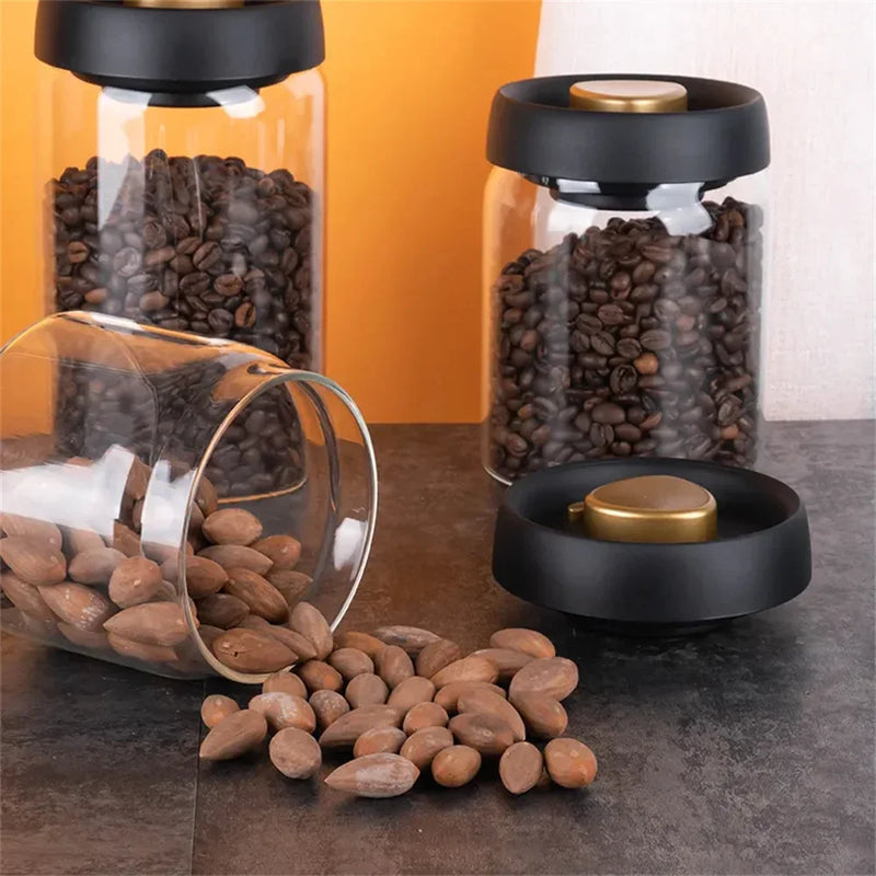 Coffee Beans Vacuum Sealed Tank Transparent Glass Storage Jars Moisture-proof Airtight Container