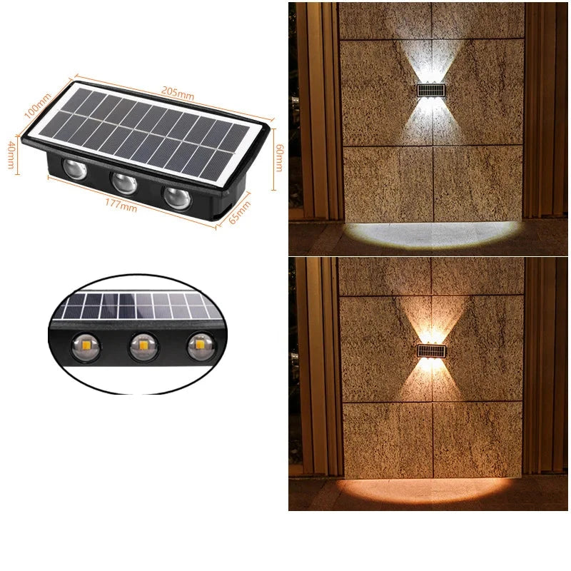 Solar Wall Lamp LED Outdoor Waterproof Garden Lighting, Adjustable Brightness & Color Modes