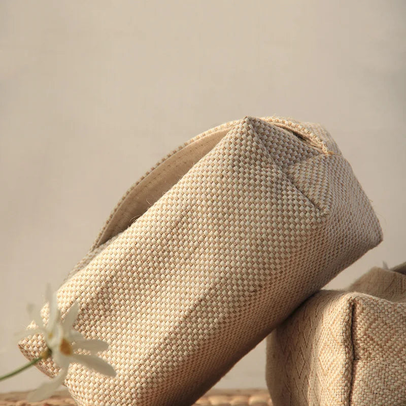 Japanese-Style Jute Tissue Case Napkin Holder – Elegant Cotton Linen Tissue Dispenser for Home