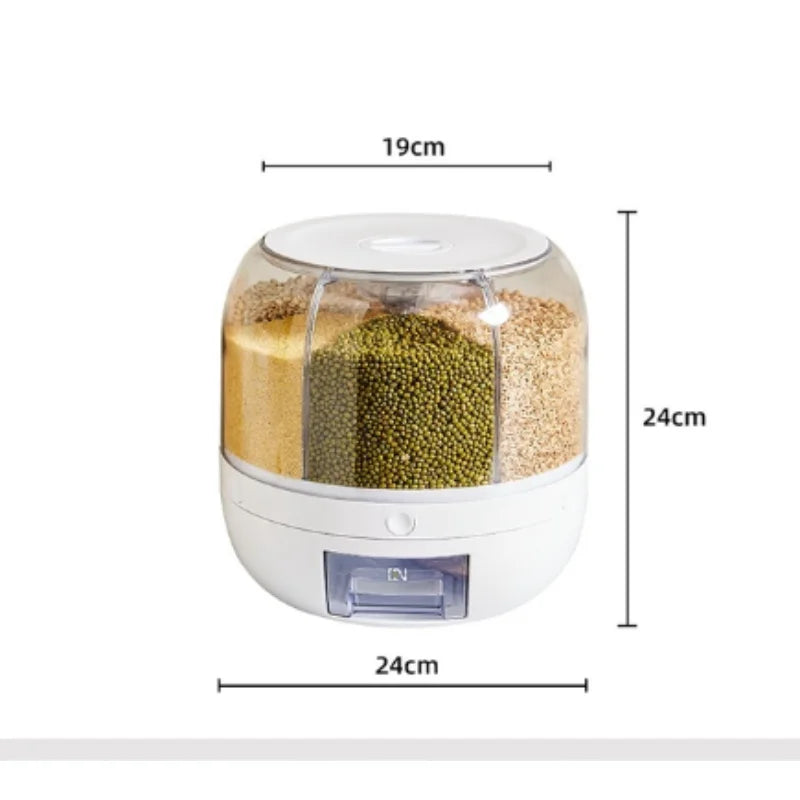 360 Degree Rotating Dispenser Sealed Dry Bucket Dispenser Moisture-proof Kitchen Food Storage Box