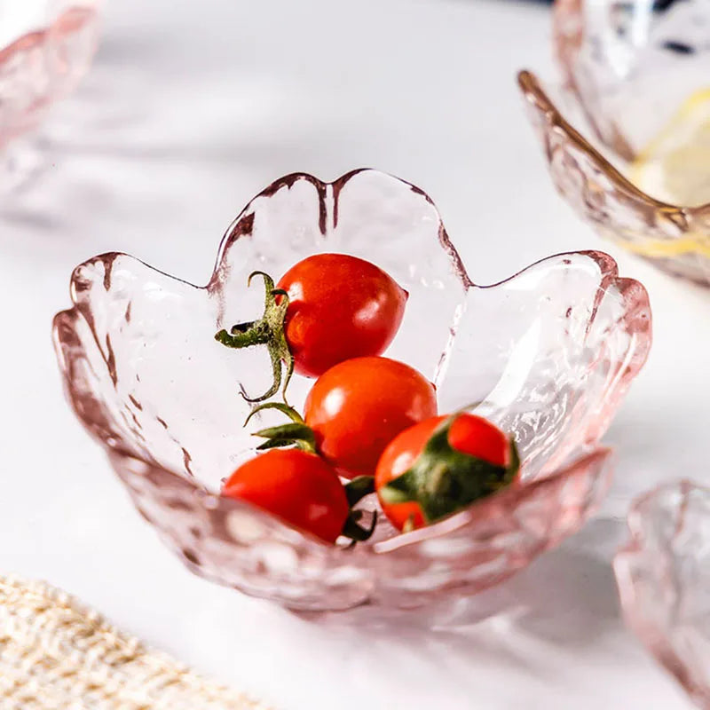 3pcs Cherry Blossom Sauce Dishes – Elegant Glass Bowls with Gold Inlay