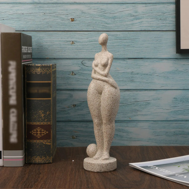 Handmade Sandstone Resin Sitting Female Statue