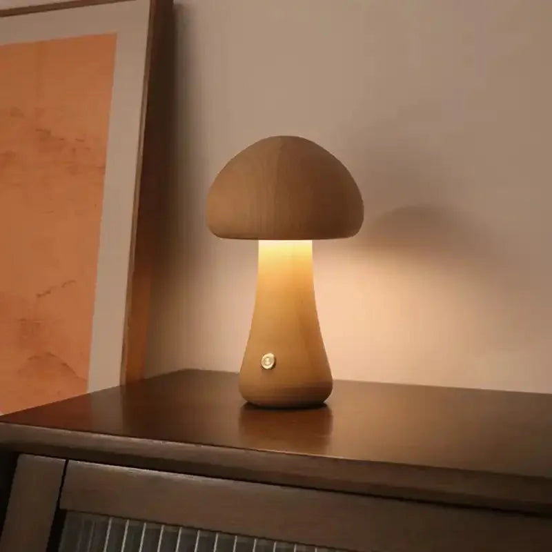 LED Night Light With Touch Switch Wooden Cute Mushroom Bedside Table Lamp For Bedroom Night Lamps