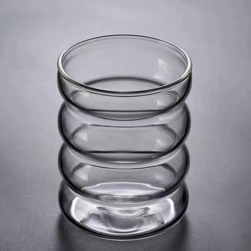 250ml Creative Ripple Glass Mug – Heat-Resistant Tumbler for Home