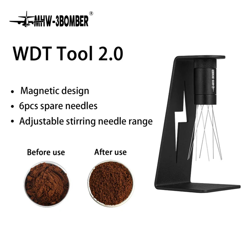 MHW-3BOMBER: Adjustable WDT Espresso Distribution Tool – Coffee Stirrer with Magnetic Stand