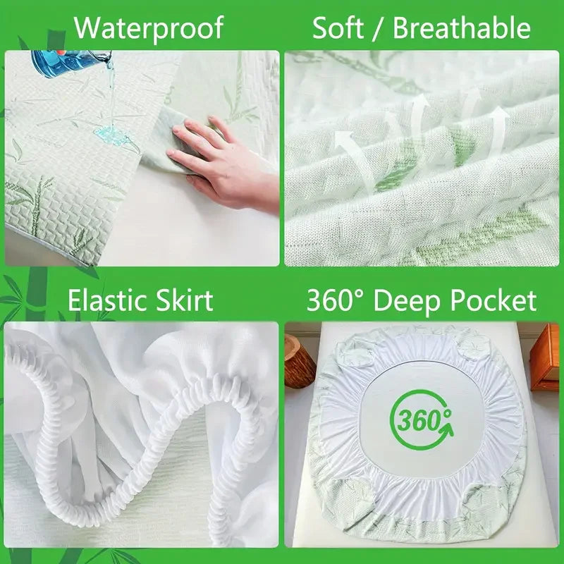 Waterproof Bamboo Mattress Cover (Without Pillowcase), Cooling & Breathable Fitted Bed Sheet