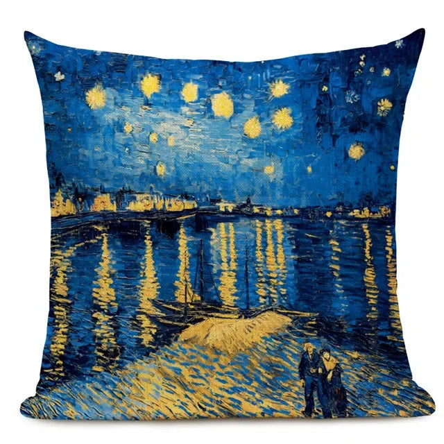 Van Gogh Oil Painting Art Decorative Cushion Cover - 45x45CM Throw Pillow Case for Home Decor