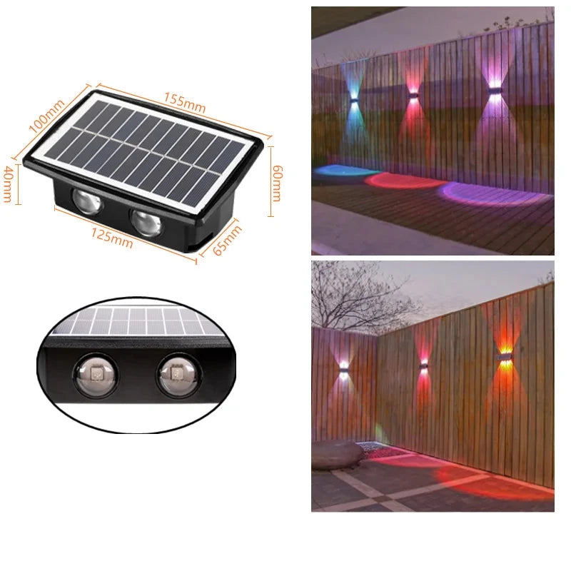 Solar Wall Lamp LED Outdoor Waterproof Garden Lighting, Adjustable Brightness & Color Modes