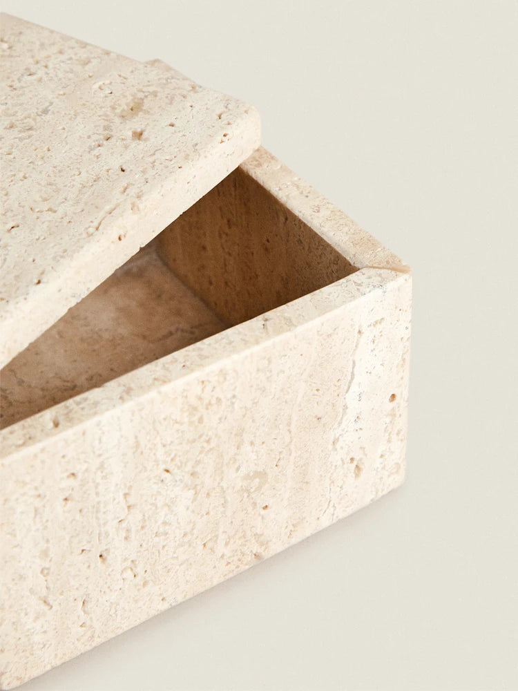 Travertine Storage Container – Marble Organizer Jar for Jewelry, Cotton Swabs, and Bath Salts