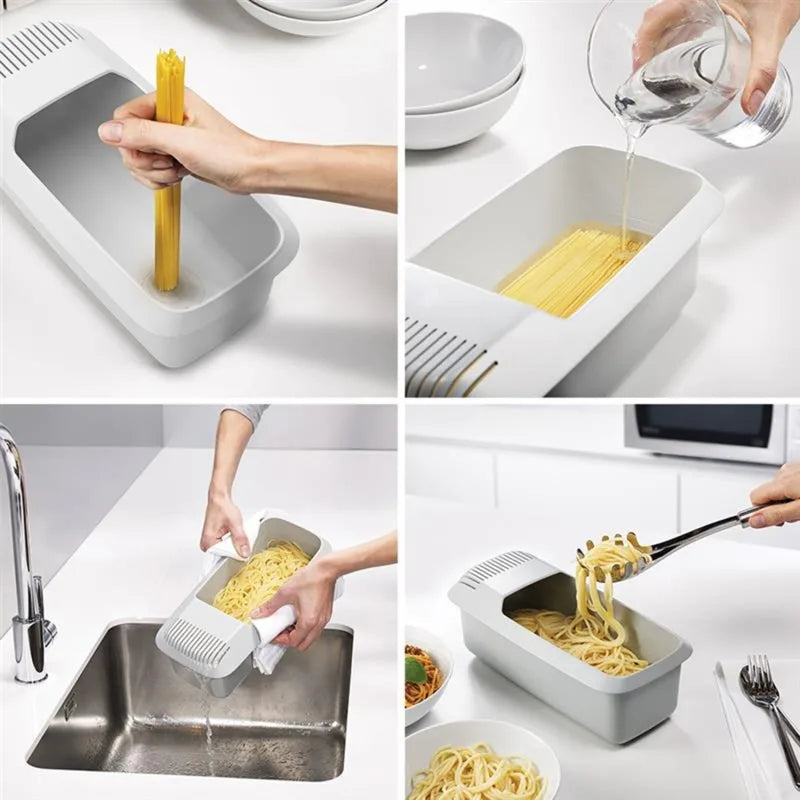 Microwave Noodles Pasta Cooker with Strainer - Eco-Friendly Plastic Spaghetti & Vegetable Steamer