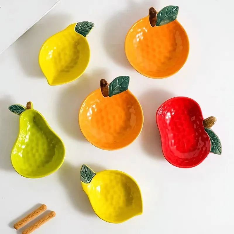 Fruit Shape Ceramic Sauce Dish - Hand-Painted Dipping Bowl for Soy, Ketchup, Butter, and Seasoning