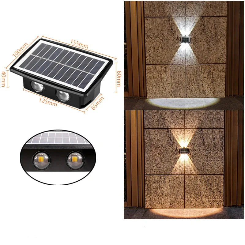 Solar Wall Lamp LED Outdoor Waterproof Garden Lighting, Adjustable Brightness & Color Modes