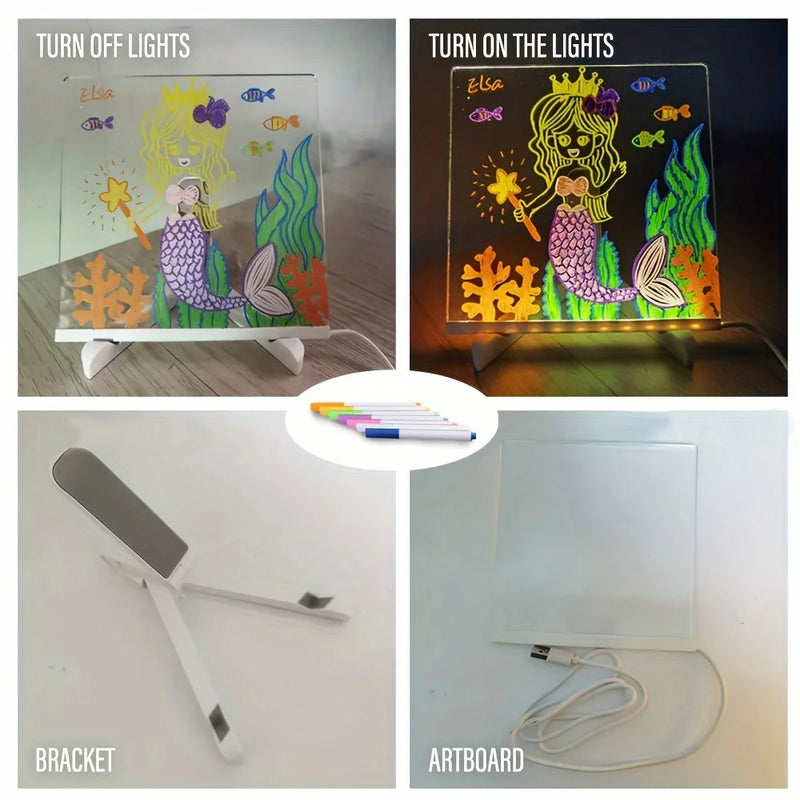 LED Light-Up Acrylic Message Board – Erasable Drawing Board for Kids and Displays