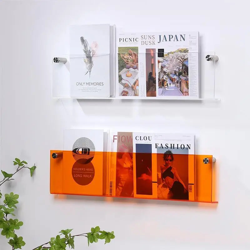 12 Color Acrylic Brochure Holder Wall Mount Magazine Rack - Floating Bookshelves Display Organizer