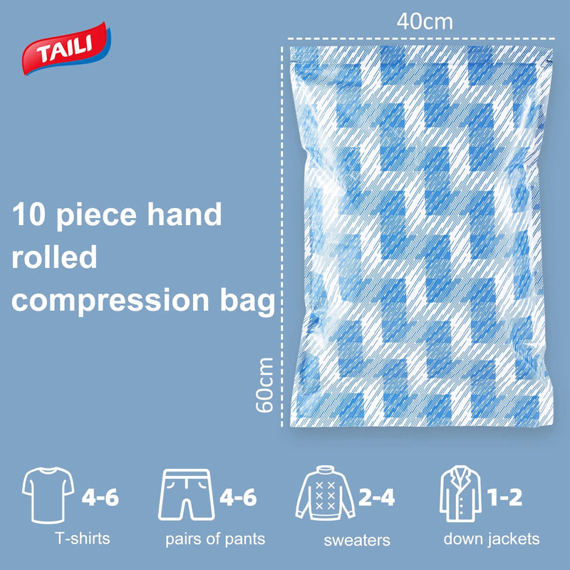 TAILI 10pc Clothes Vacuum Compression Storage Bags for Travel