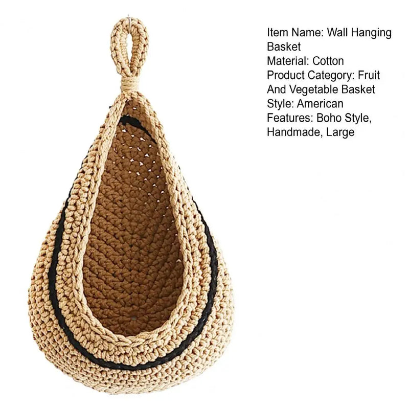 Woven Hanging Wall Basket Cotton Rope Knitted Rustic Jute Waterdrop Shape Fruits Vegetable Storage