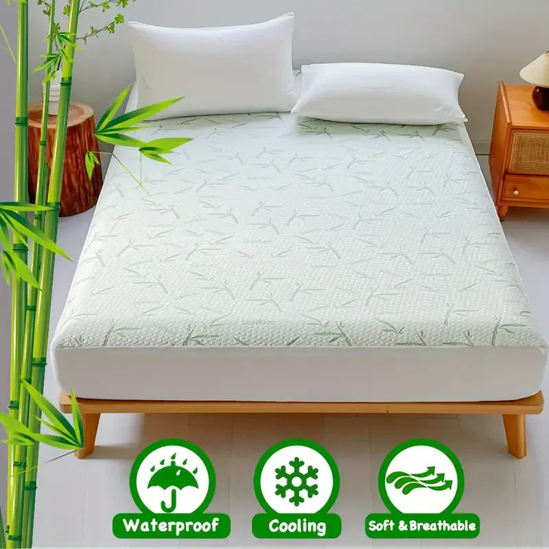 Waterproof Bamboo Mattress Cover (Without Pillowcase), Cooling & Breathable Fitted Bed Sheet