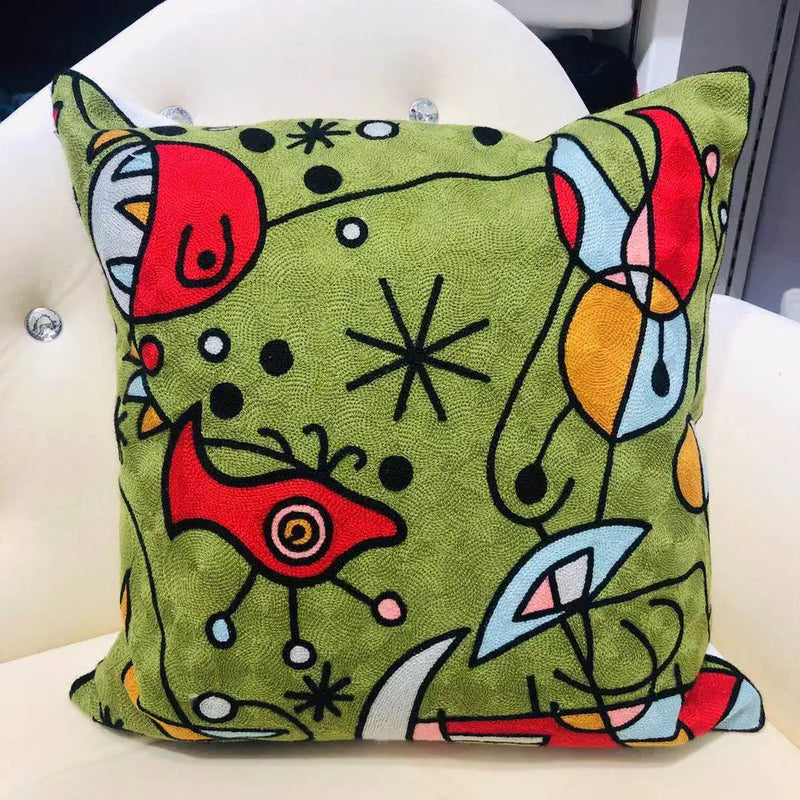 Picasso-Inspired Abstract Embroidered Cushion Cover