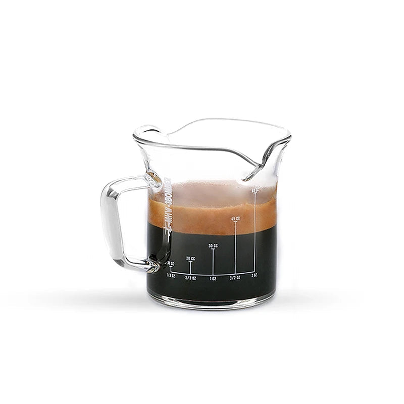 MHW-3BOMBER: Double Spouts Espresso Measuring Cup with Handle – Heat-Resistant Glass