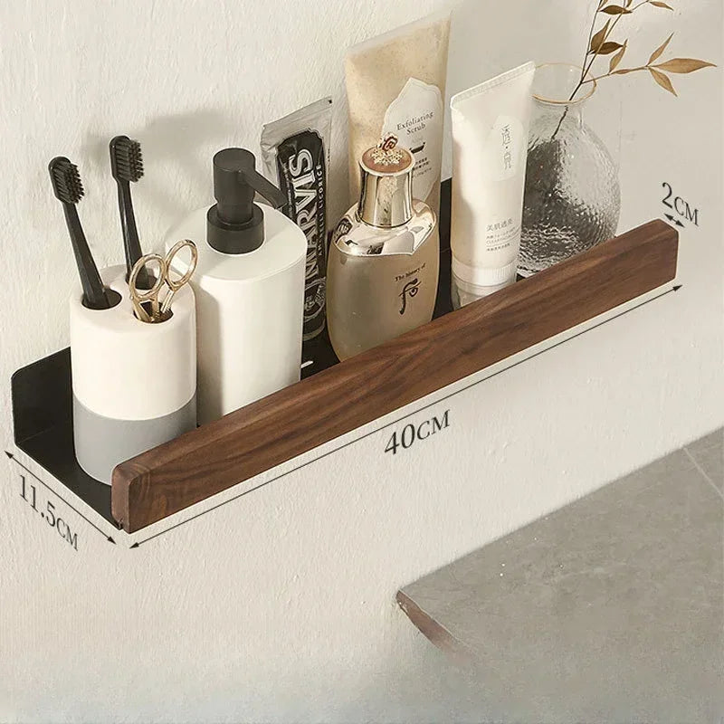 Solid Wood Adhesive Bathroom Shelf – Wall-Mounted Storage Organizer for Bathroom & Beyond