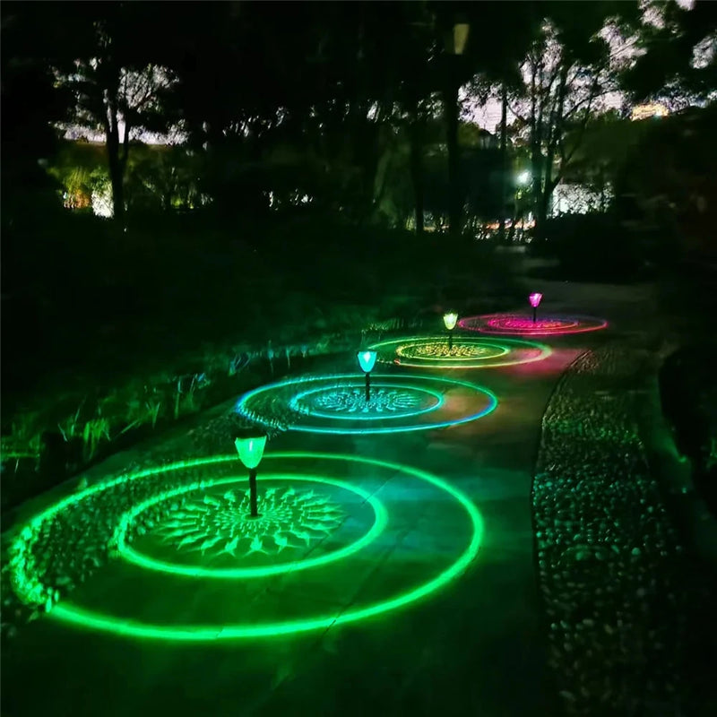 1-4 Pack Solar Pathway Lights - Round Pattern LED Lights for Outdoor Walkways