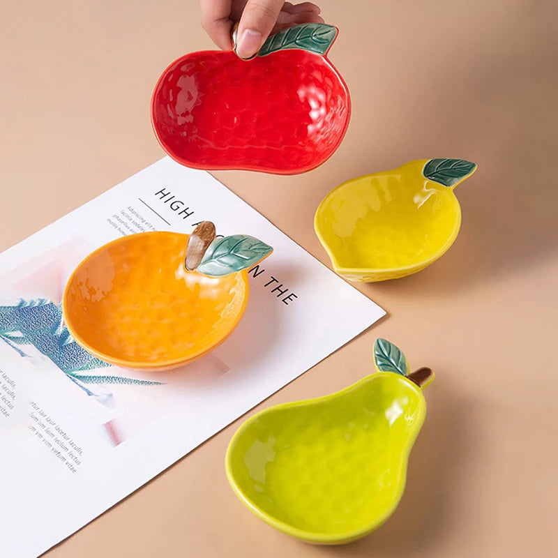 Fruit Shape Ceramic Sauce Dish - Hand-Painted Dipping Bowl for Soy, Ketchup, Butter, and Seasoning